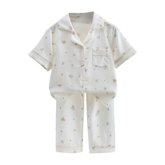 Utoimkio Toddler Unisex Summer Loungewear Outfits Casual Print Button Down Shirt Tops and Pajamas Pants Set Summer Toddler Clothes
