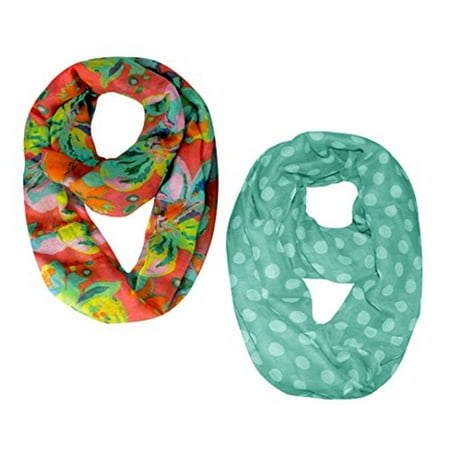 Peach Couture Best Of Both Worlds Butterfly Scarf Coral and Teal Polka Dot Infinity (Best Tasting Peaches In The World)