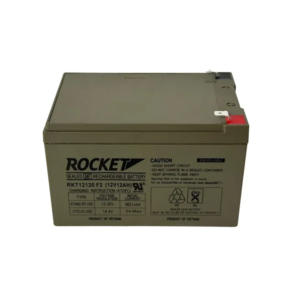 ROCKET RKT12120 F2 12V 12Ah Sealed Lead Acid AGM Battery – Rechargeable, Maintenance-Free, Non-Spillable – For Alarm Systems, Emergency Lighting, Mobility, UPS & Solar