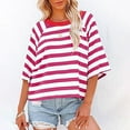 thumbnail image 2 of Ruyang Women's 2024 Summer Short Sleeved Striped T Shirt Short Sleeved Color Matching Design Loose Basic T Shirt Top, 2 of 6