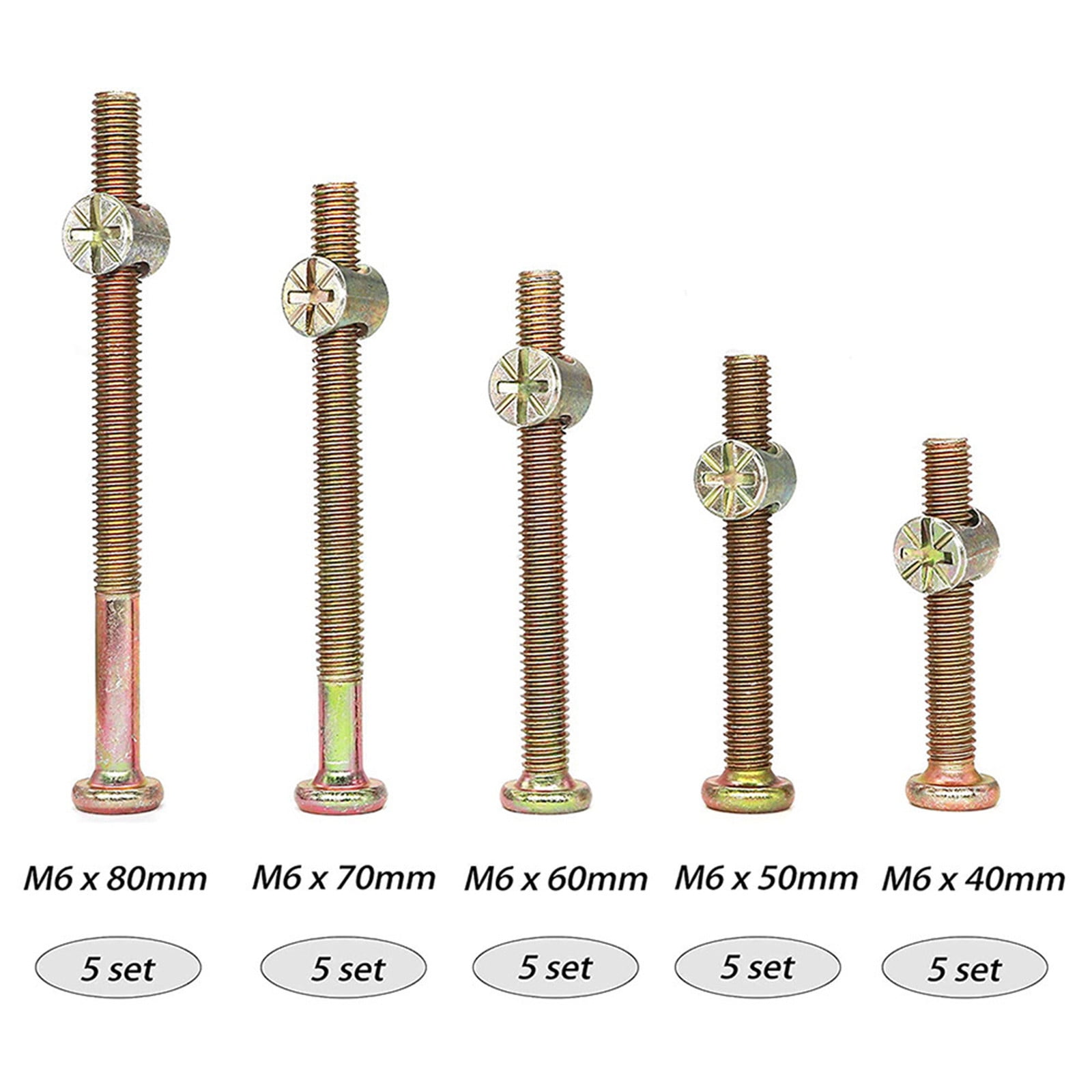 Baby Bed Crib Screws Hardware Replacement Kit, 25 Set M6x40mm/ 50mm/ 60mm/ 70mm/ 80mm Hex Drive Socket Cap Screws Barrel Nuts Assortment Kit for Beds Headboards Chairs Furniture