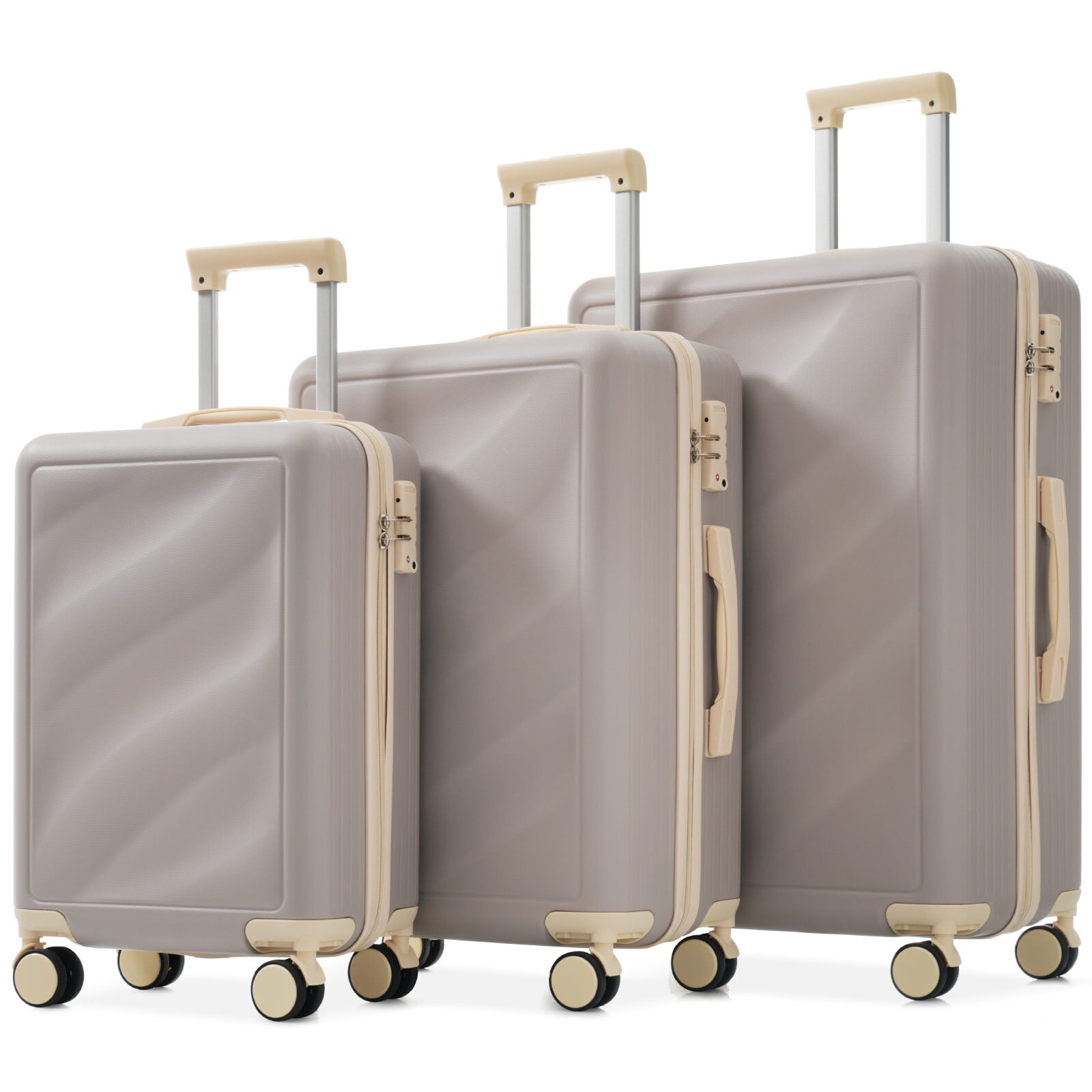 Euroco 3 Piece Hardside Luggage Set, ABS Hardshell Lightweight Suitcase with Spinner Wheels & TSA Lock for Travel 20in24in28in,Camel