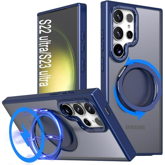 Magnetic Ring Case for Galaxy S23 Ultra,S22 Ultra Case,Compatible with MagSafe with 360° Ring Stand Shockproof Protection Cover Case for Samsung Galaxy S22 Ultra/S23 Ultra Blue