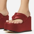 thumbnail image 2 of YDN Women Comfy Open Toe Slip On Mules Wedge High Heels Flip Flop Platform Slippers Summer Party Event Shoes Size 13 Red, 2 of 4
