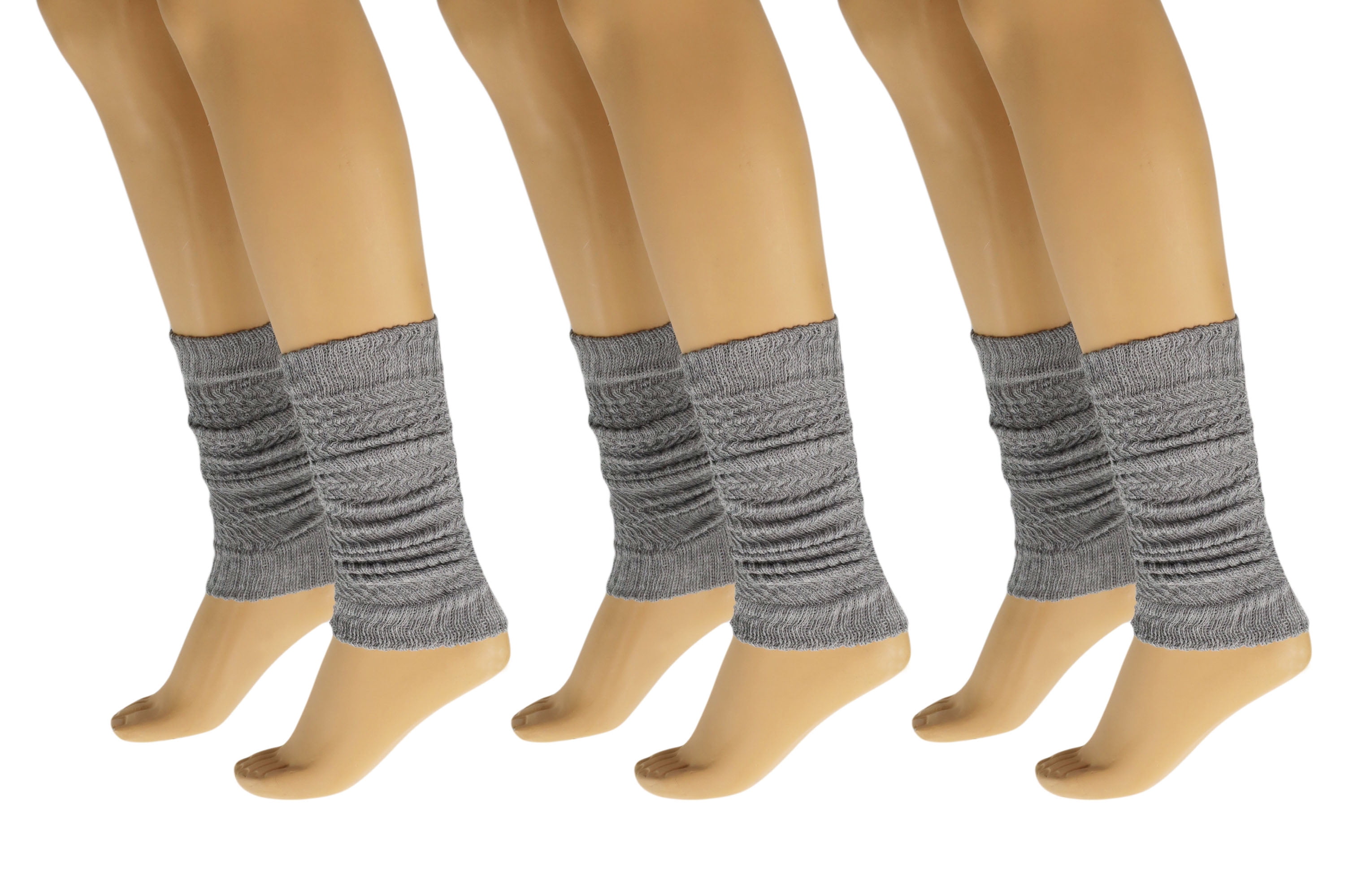 Aerobic Leg Warmers for Women 3 Pairs Gray Cotton Knee High