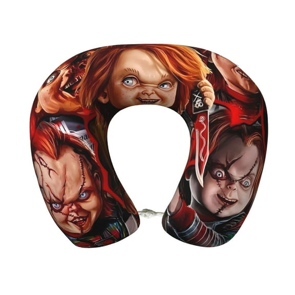 Lsque Chucky Print Travel Pillow Memory Foam - Head Neck Support Airplane Pillow U-Shaped Neck Pillow for Traveling, Car, Home, Office