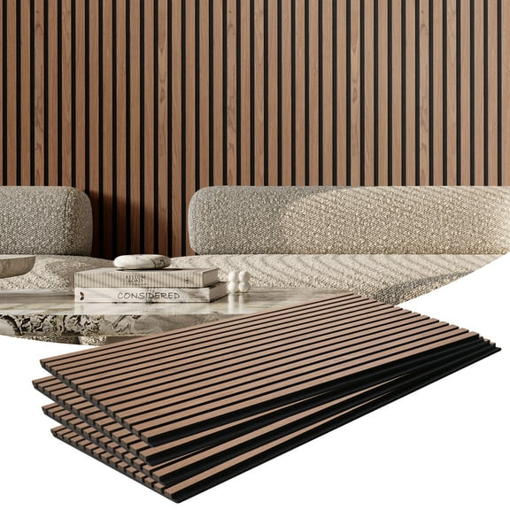 VEVOR Wood Slat Acoustic Panels, 23.6 x 47.2 inch, MDF Accent Wooden Wall Panels for Modern Interior Wall, Faux Wood Wall Board Panels for Stylish Decor and Noise Reduction, Walnut