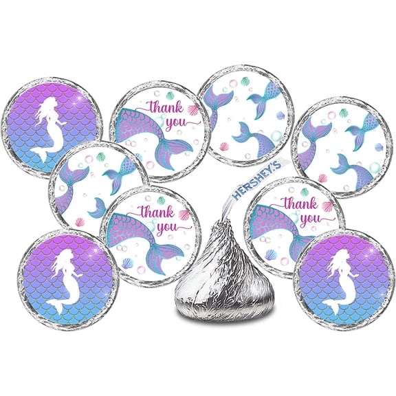 216 Mermaid Kisses Labels, Themed Stickers for Baby Shower Or Birthday Party, Event Decorations, Thank You Stickers, Wrappers, Favors Great for Tags, Supplies (Candy NOT Included)