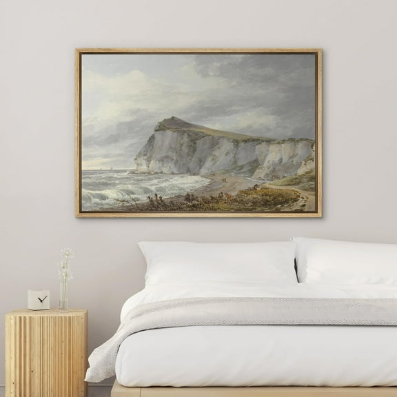 PixonSign Framed Wall Art Oceanside Beach Shore Cliffside Floral/Botanical Nature Landscape Artwork Sea Wave Oil Paintings Modern Scenery Canvas Prints Colorful for Rooms - 24"x36" Natural