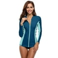 thumbnail image 2 of Women Long Sleeve Zipper Rash Guard Color Block Swimwear UPF 50+ Sun Protection Running Shirt, 2 of 4