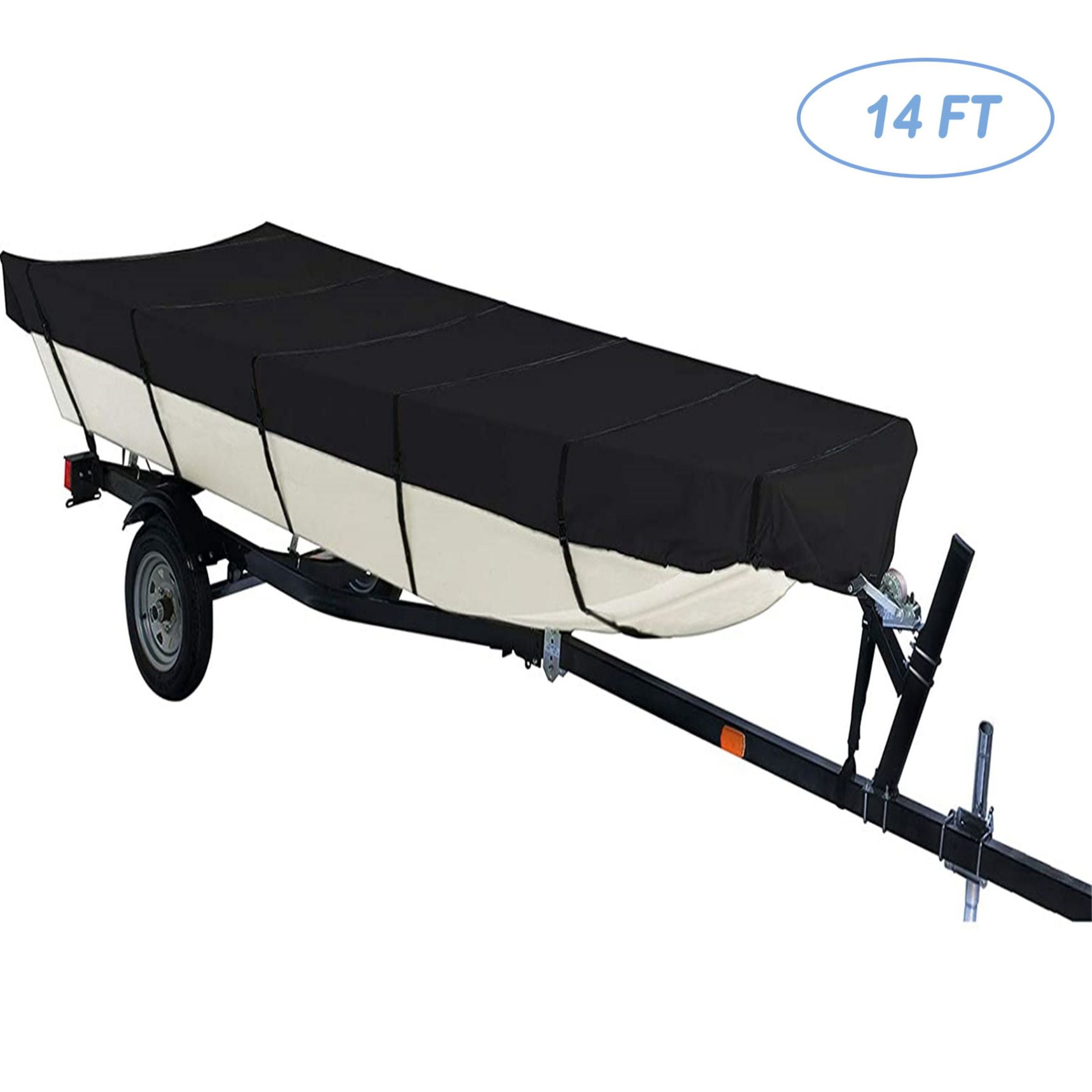 Waterproof Boat Cover, 14FT Trailerable Boat Cover 210D Heavy Duty Bass