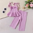 thumbnail image 2 of EnJoCho Kids Cute Summer Set Baby Girls Lace Tie Ruffles Top Solid Colour Straight Leg Pants Sets Toddler Girls Kids Sleeveless Little Cute Princess Casual Party Outfits Set, 2 of 8