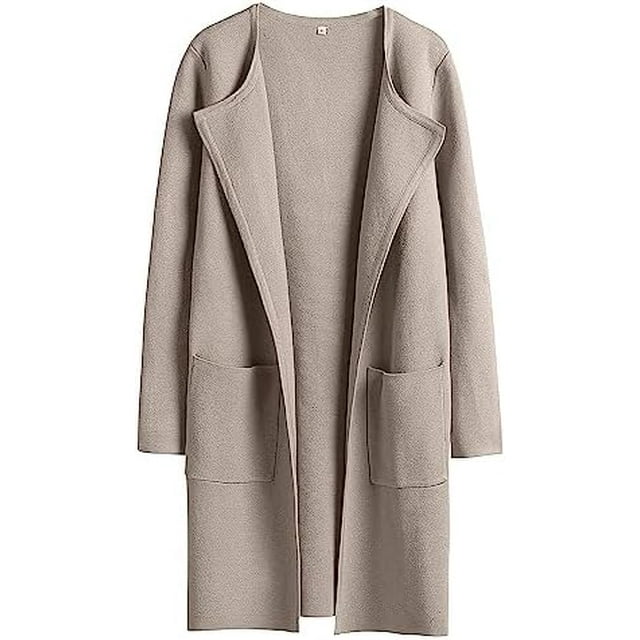 ANRABESS Cardigan en Tricot à devant Ouvert pour Femmes, Manches Longues, Col à Revers, Décontracté, Uni, Élégant, Veste Chandail