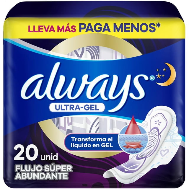 Toallas Femeninas Always Ultra-Gel Nocturna Suave 20 pzas