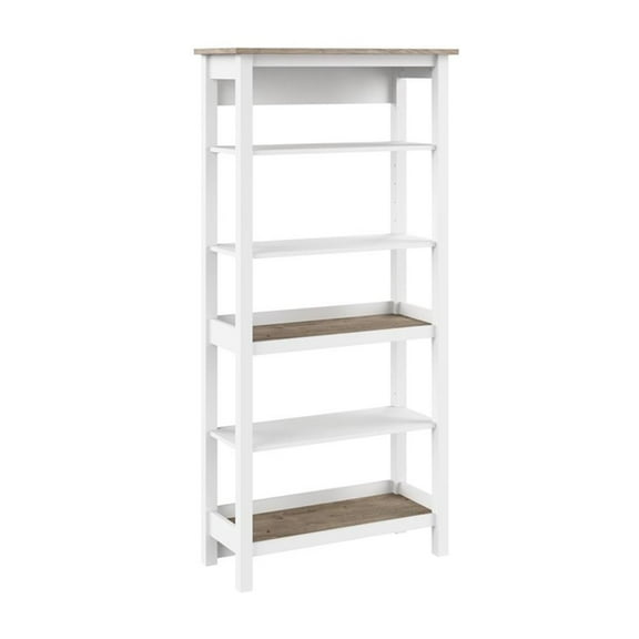 Mayfield Tall 5 Shelf Bookcase in Pure White and Shiplap Gray - Engineered Wood