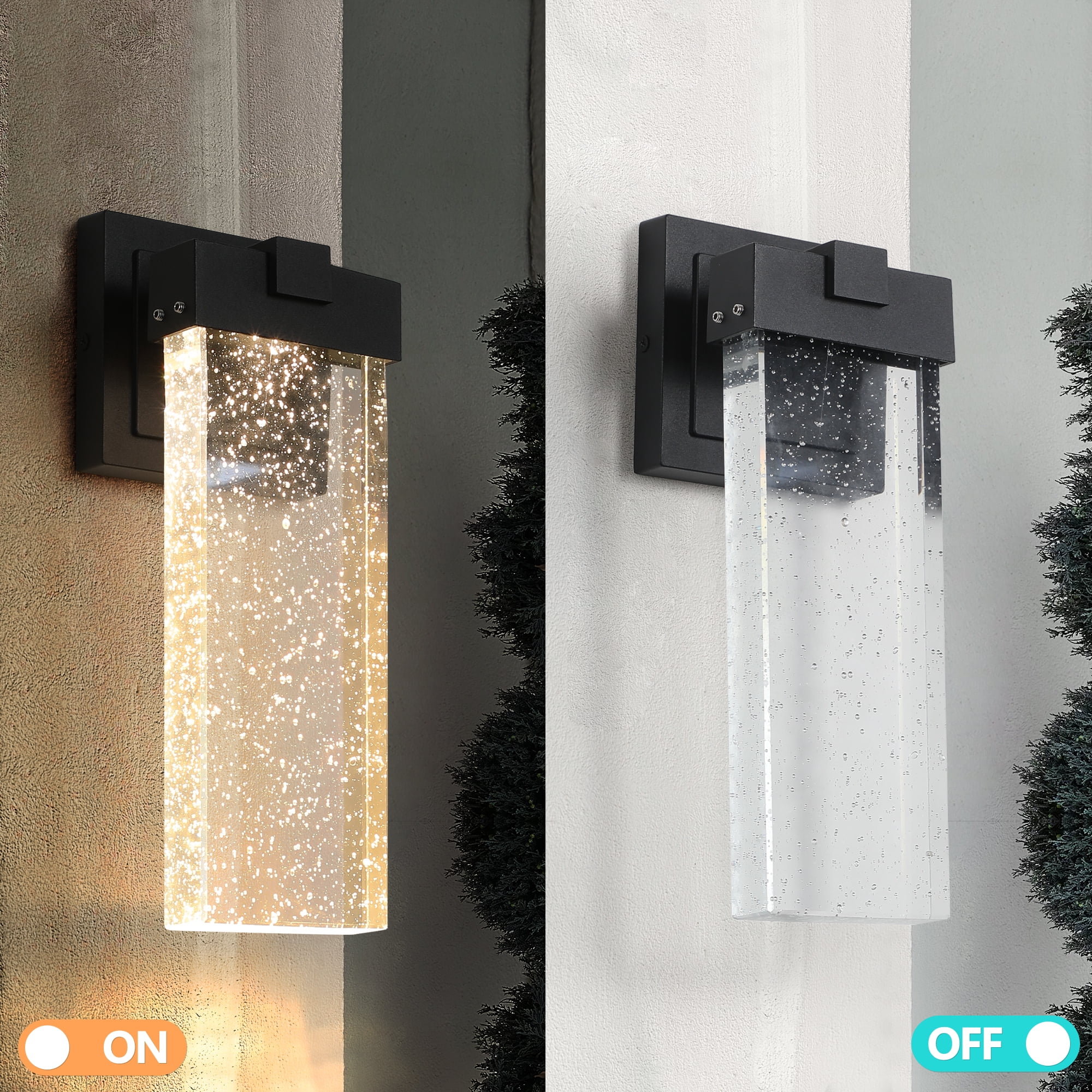 Jopath 2-Pack Outdoor Wall Light Fixture, Weatherproof LED Wall Sconce with Bubble Crystal and Light Sensor for Porch, Patio, and Garden