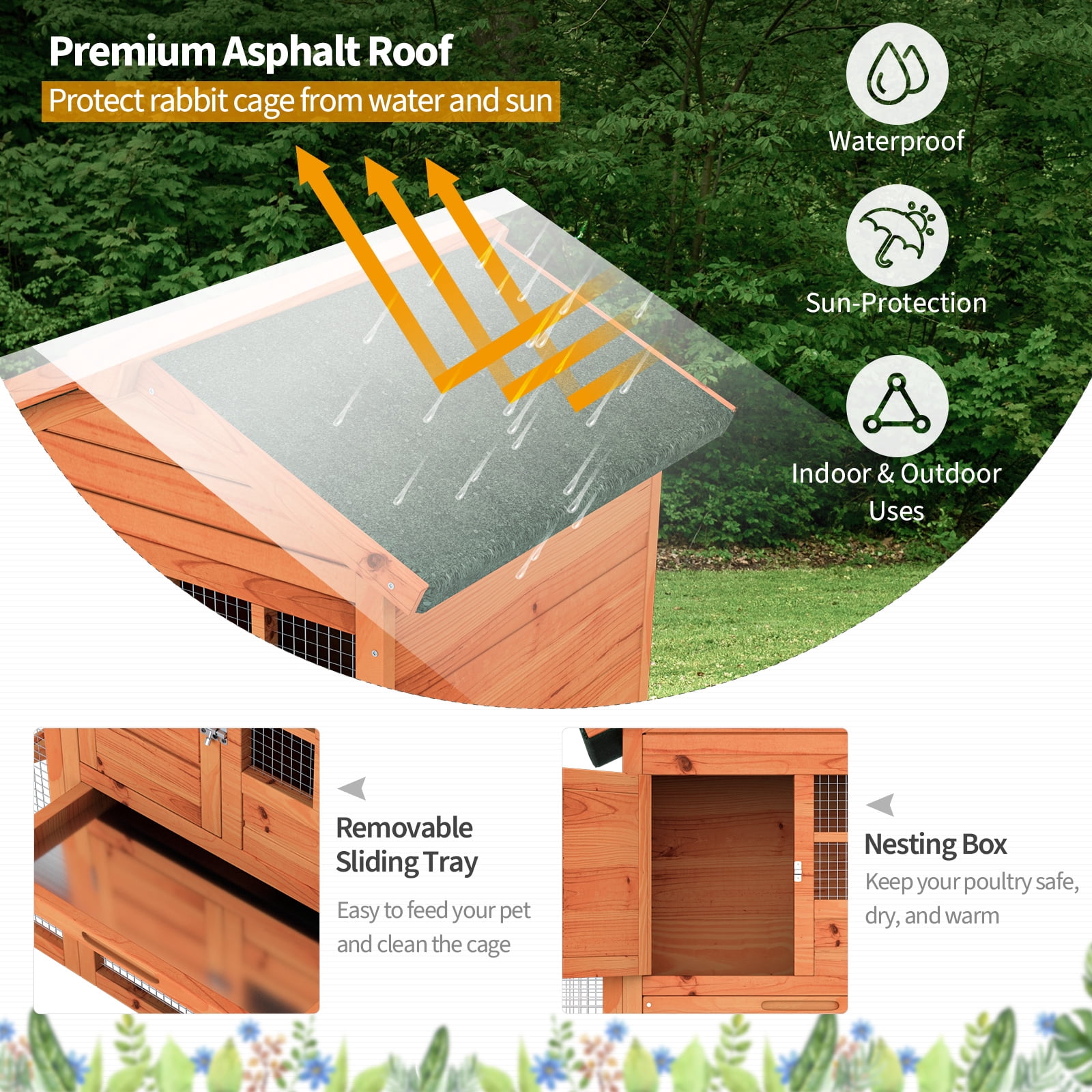 Infans Wooden Chicken Coop 2-Story Rabbit Hutch Indoor Outdoor Use
