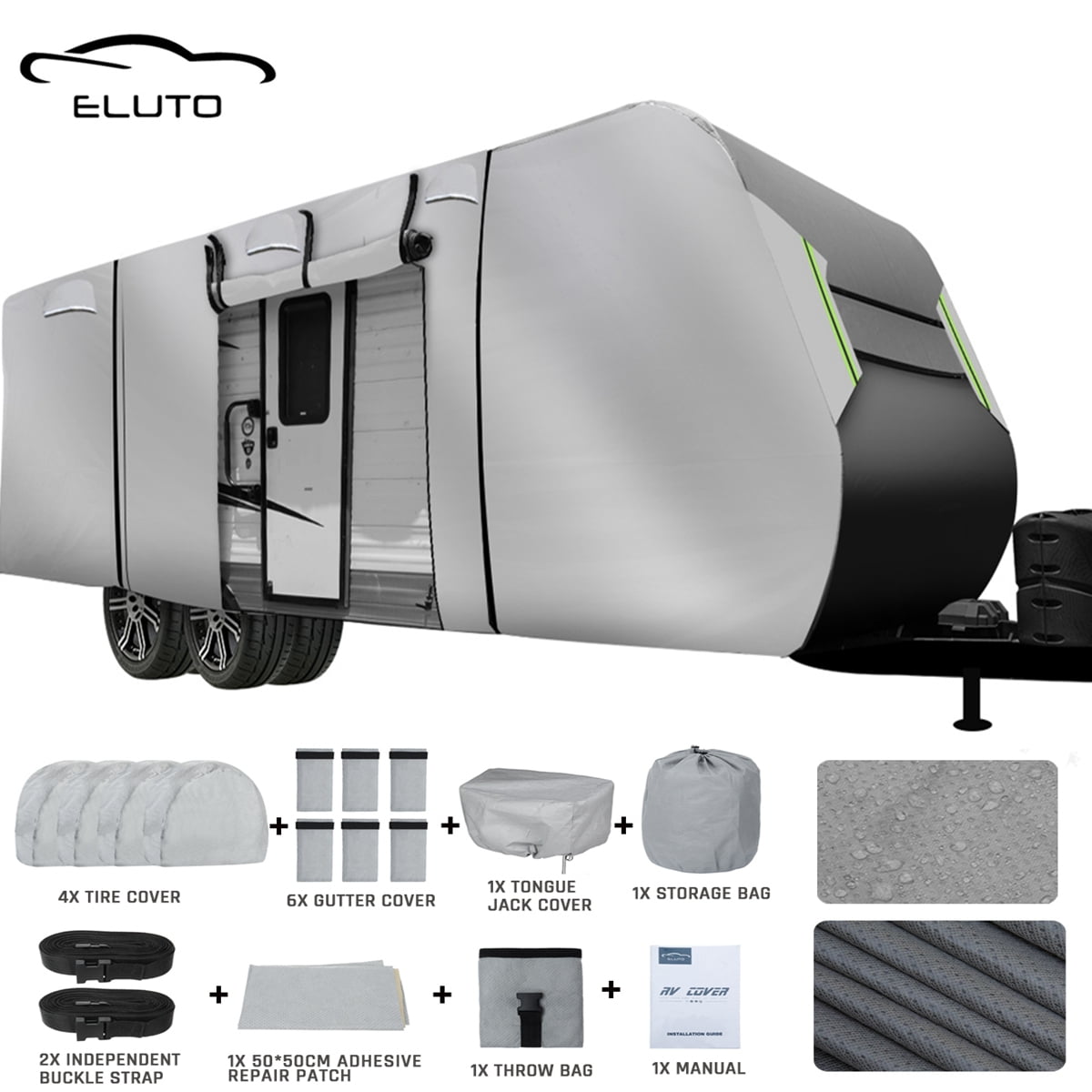 ELUTO RV Cover 4 Layers Waterproof Travel Trailer Cover, Windproof