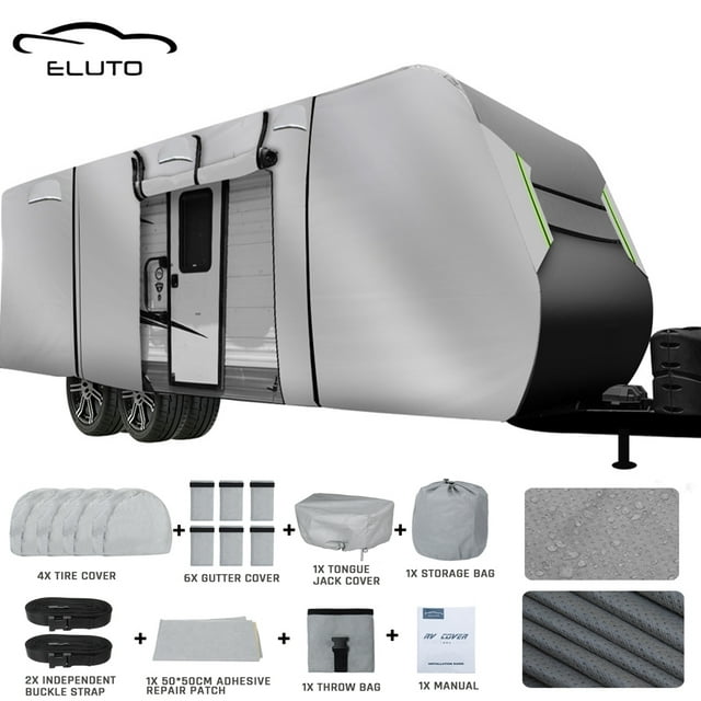 ELUTO RV Cover 4 Layers Waterproof Travel Trailer Cover, Windproof