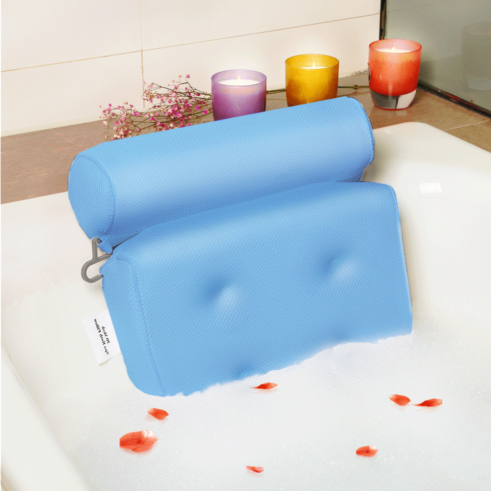 Spa Bath Pillow Breathable 3D Mesh Bathtub Pillow with 4 Suction Cups