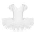 thumbnail image 2 of Lejafay Little Girls Shiny Rhinestones Neck Short Sleeve Ballet Leotard Tutu Skirts Lyrical Dance White 8, 2 of 7