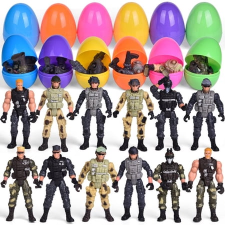 Fun Little Toys 12 Pieces Soldier Toys Filled Easter Eggs with Assorted Take Apart Toys