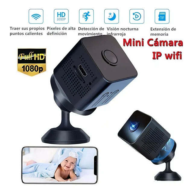 Cámara Espía Wifi Mini Cámara De Seguridad Oculta Hd 1080p Color Negro