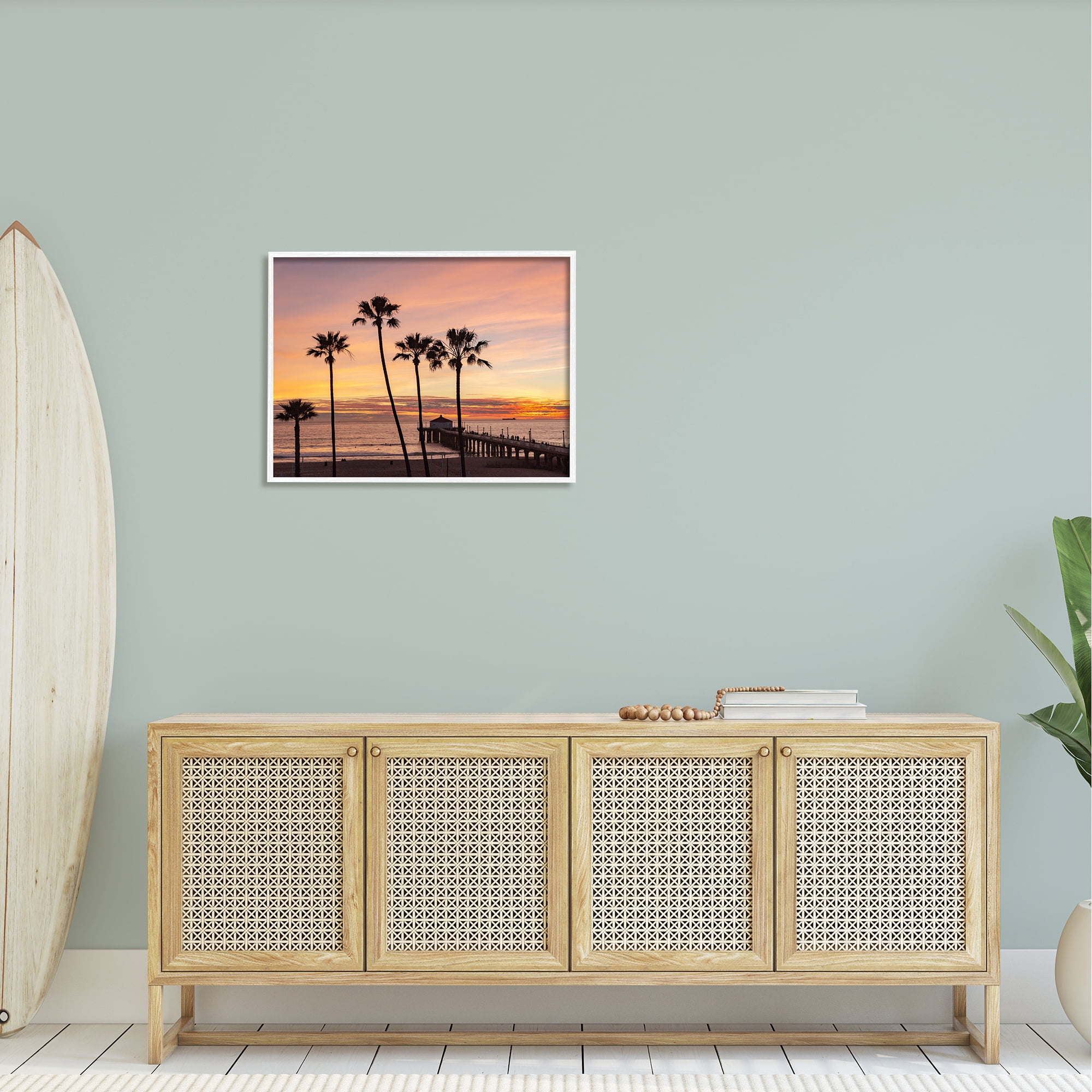 Stupell Industries Tropical Palm Tree Sunset Summer Pier Docks Photograph White Framed Art Print Wall Art, Design by Jeff Poe Photography