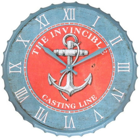 Anchor Nautical Clock - Blue and Orange Nautical Anchor 23 inch Bottle Cap Wall Clock