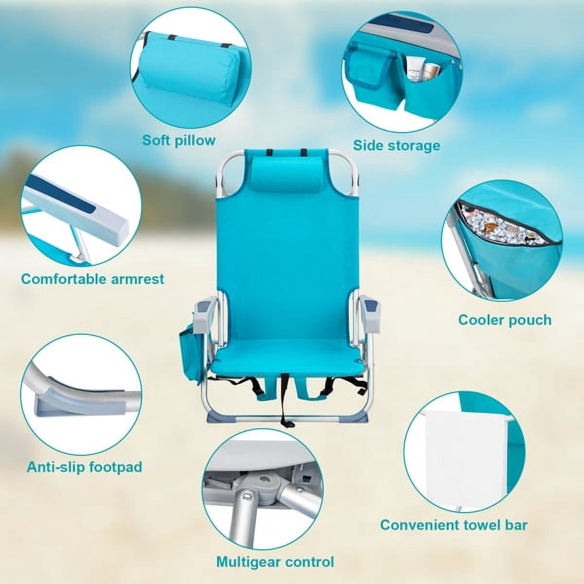 63*65*82cm Short Oxford Cloth Silver White Aluminum Tube Bearing 100kg Beach Chair Mint Green