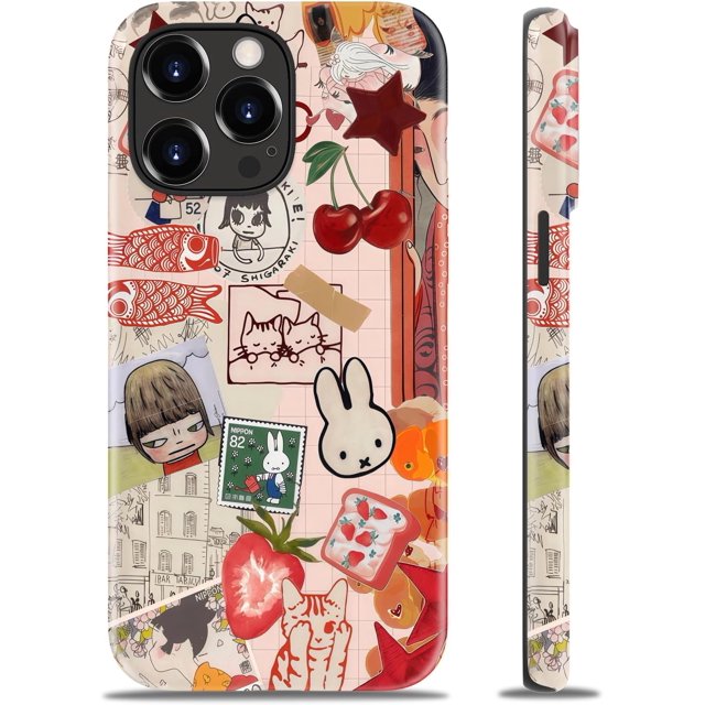 Étui pour iPhone 14 Pro Max - Compatible avec Charge Sans Fil - Étui Rigide à Double Couche & Étui en Silicone - Étui de Protection avec Motifs Mignons de Fleurs Sauvages pour Femmes - Collage Fantaisie