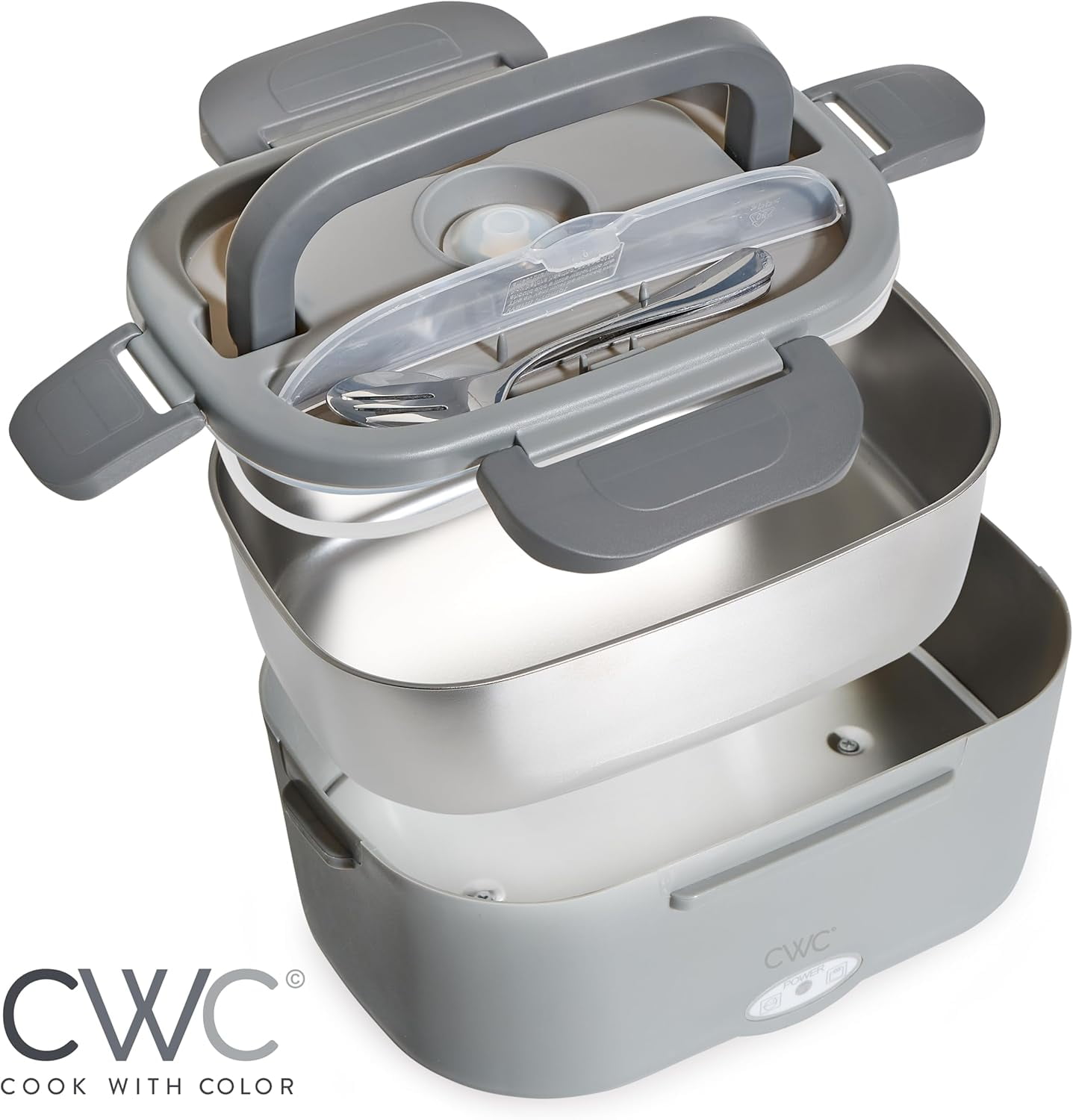 Cook With Color Heated Lunch Box Electric Food Warmer for Adults, Leakproof Insulated Portable Bento Box, 1.5L Grey