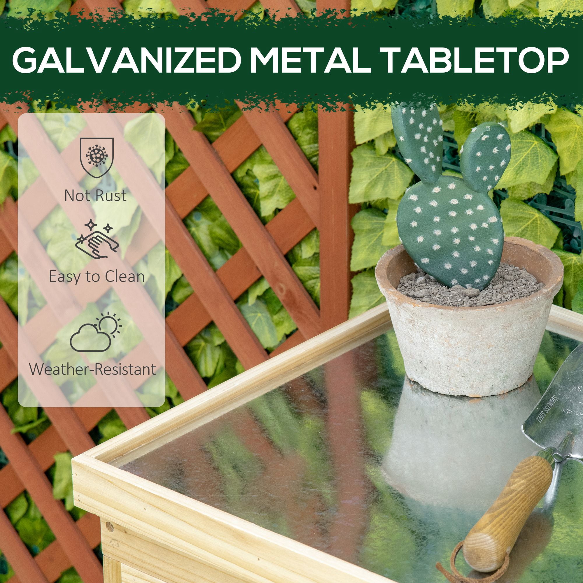 Outsunny Wooden 3Garden Storage Tool Shed with Galvanized Top, Natural