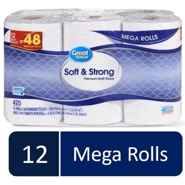 Great Value Ultra Strong Premium Toilet Paper 18 Mega Rolls Walmart Com