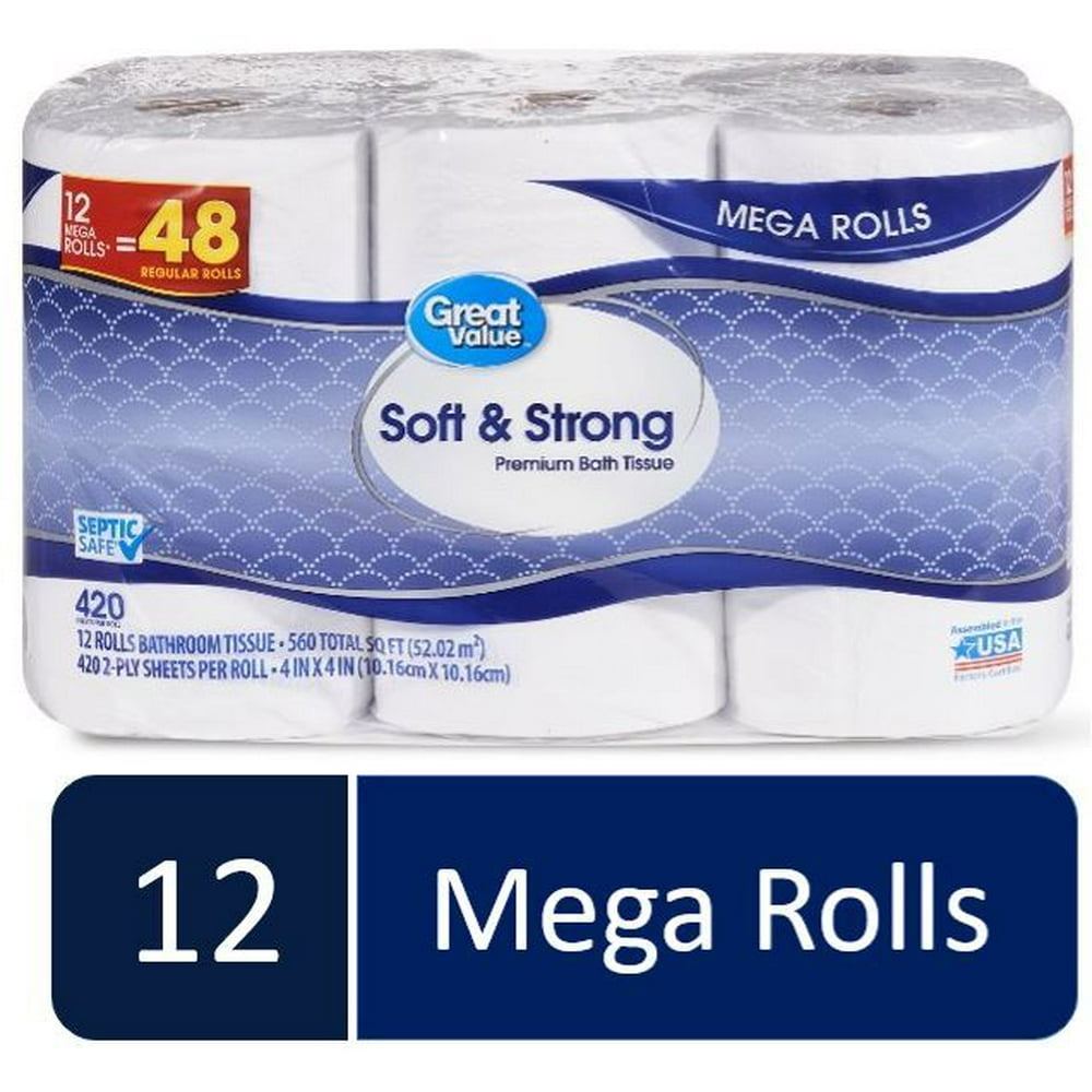 Great Value Soft & Strong Premium Toilet Paper, 12 Mega Rolls Walmart