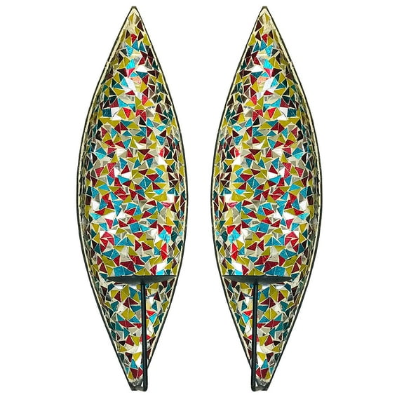 DecorShore "Bella Palacio" Glass Mosaic & Metal Wall Mounted Decorative Candle Holder Wall Sconce