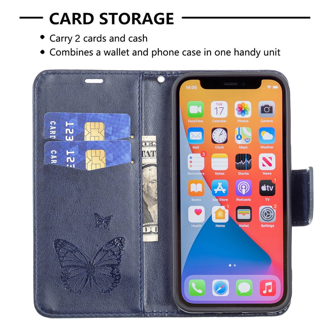 iPhone 13 Pro Wallet Case, Embossed Butterfly PU Leather Credit Card Holder  Slots Full Body Protection Kickstand Flip Folio Shockproof TPU Phone Cover  for Apple iPhone 13 Pro,Blue - Walmart.com