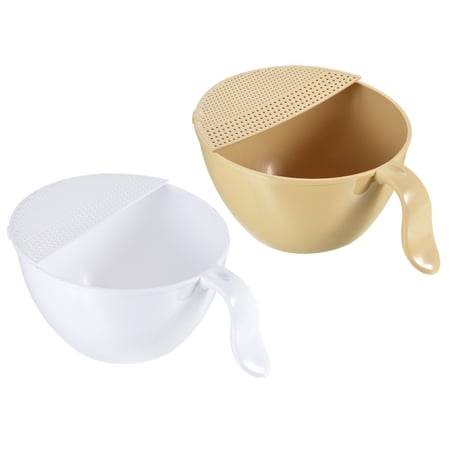 Rice Washing Bowl 2PCS PP Kitchen Strainer Colander Bowl Drain Basket White  Beige