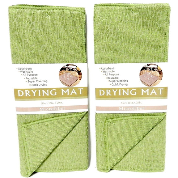 2 Pack Embossed Microfiber Dish Drying Mat Choice of Colors (2 pack Green)