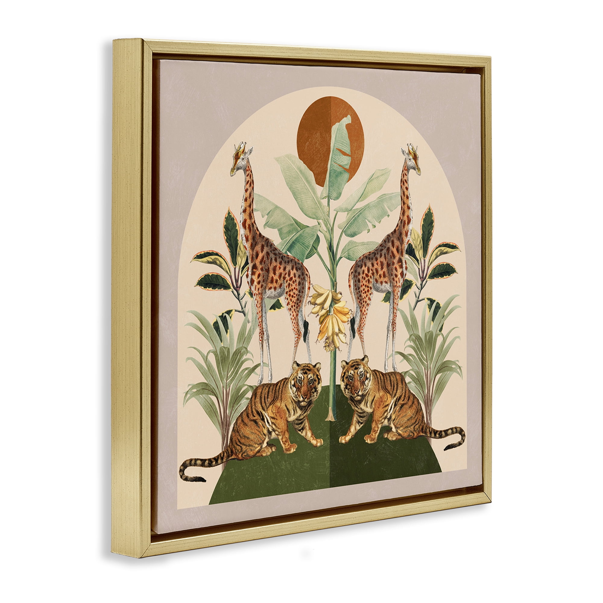 Stupell Industries Jungle Animals Motif Landscape Painting Gold Floater Framed Canvas Art Print Wall Art, 25 x 25