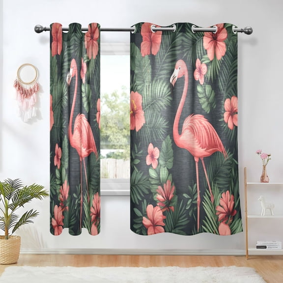 Yayeee Window Curtains Set of 2 for Living Room Light Filtering 63"x42", Red Flamingo Pattern