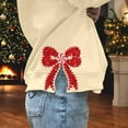 thumbnail image 5 of SRZYMJ Merry Christmas Sweatshirt Women Side Bow Appliqué Crewneck Pullover Top Hem Slit Funny Long Sleeve Xmas Shirts 2026, 5 of 6