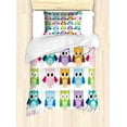 thumbnail image 1 of Nursery Twin Size Duvet Cover Set, Colorful Collection Friendly Owl Birds with Different Face Expressions Comic Cute, Decorative 2 Piece Bedding Set with 1 Pillow Sham, Multicolor, by Ambesonne, 1 of 3