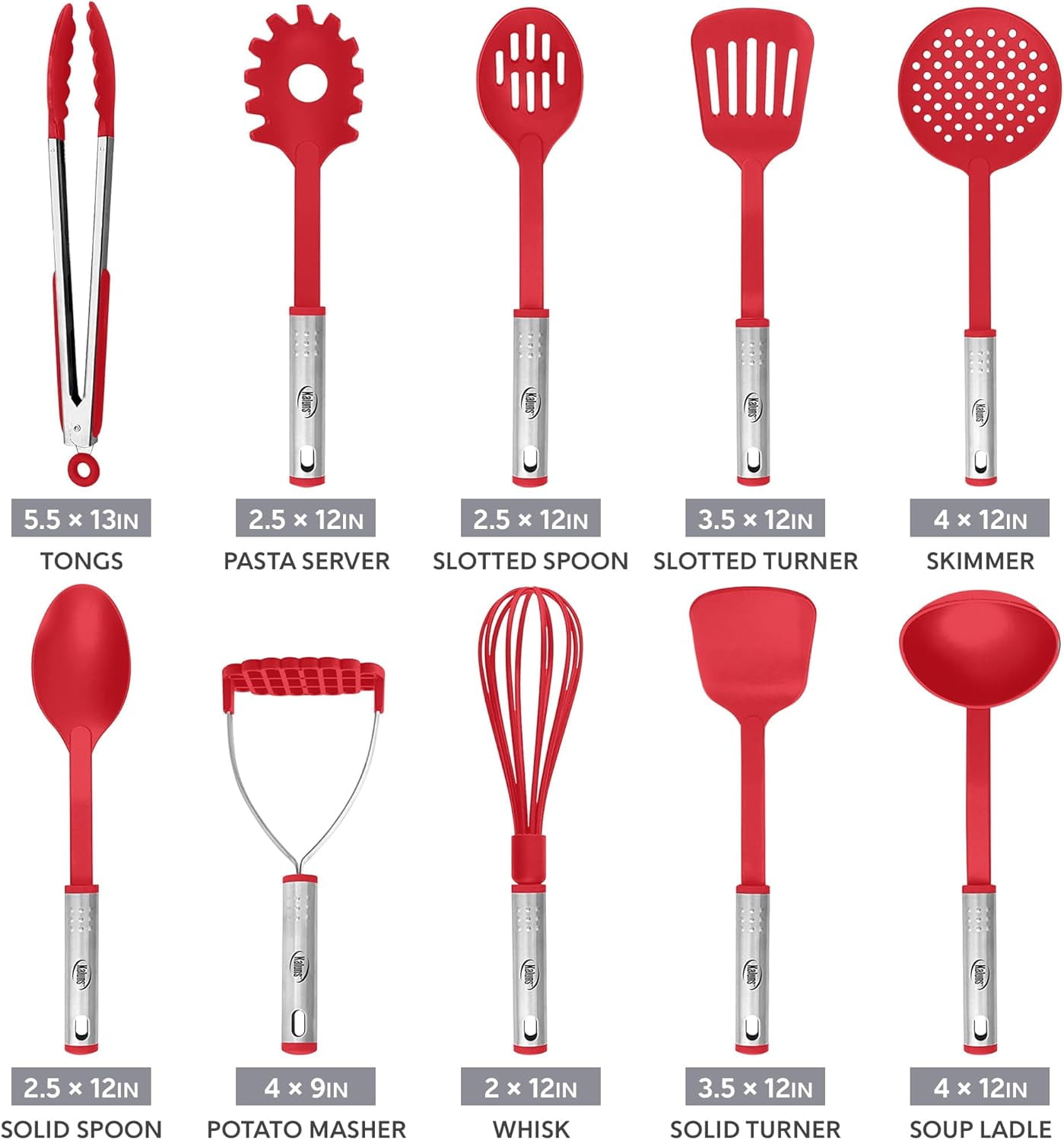 Kaluns 10 Pcs Kitchen Utensils Set – Nylon & Stainless Steel Cooking Utensil Set – Non-Stick, Heat Resistant Cookware Utensils – Kitchen Essentials
