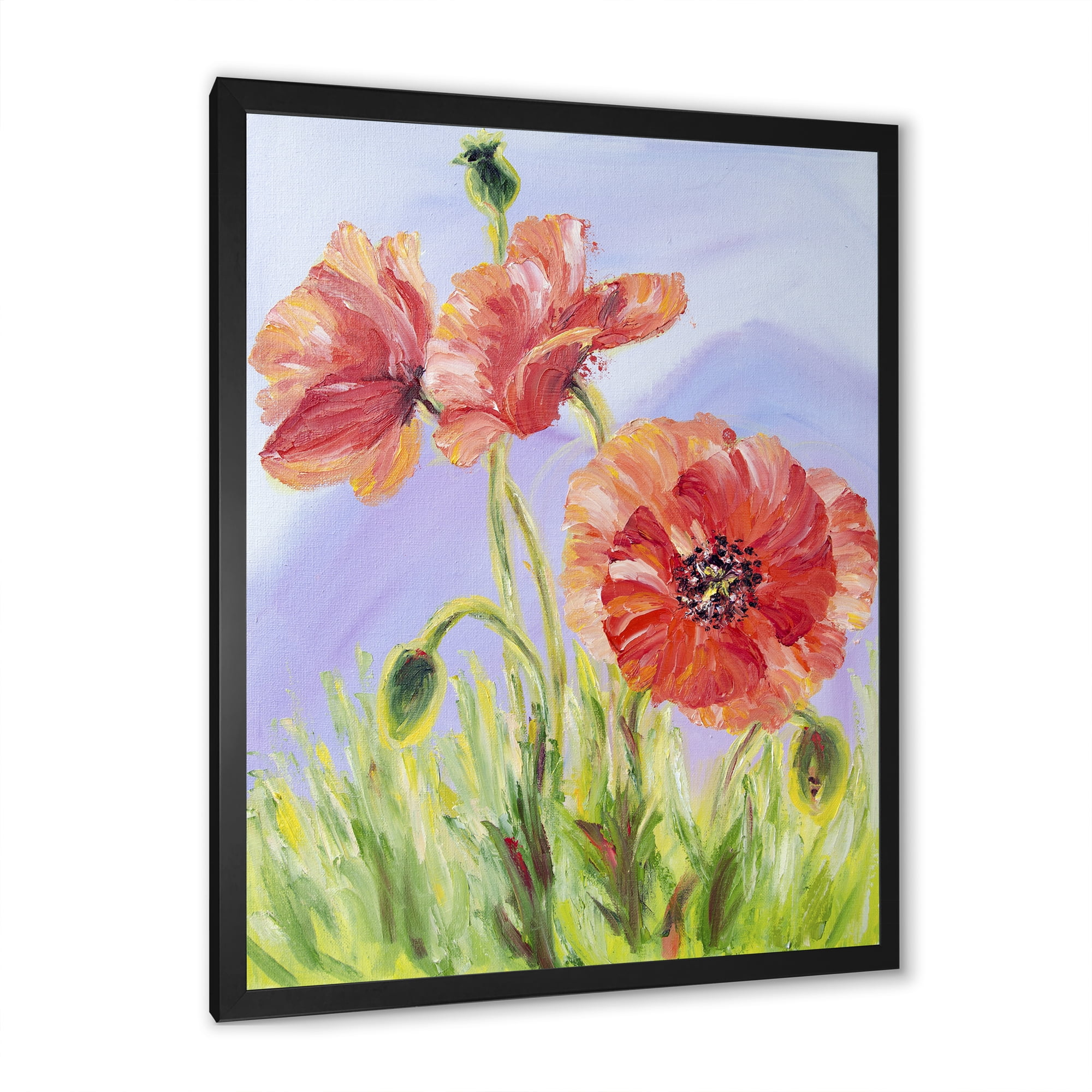 Designart 'Blossoming Poppies At Dawn' Traditional Framed Art Print