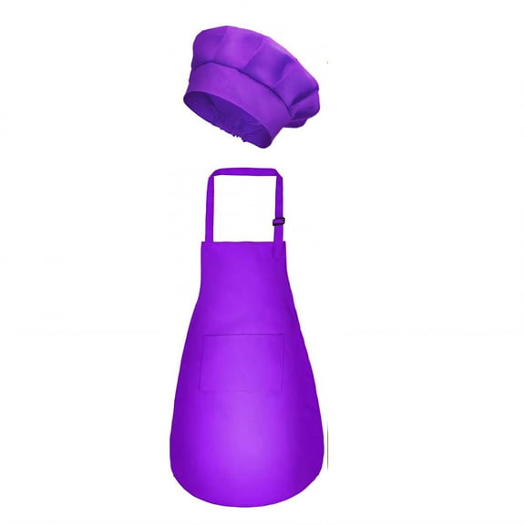 AUQ Kids Apron,Polyester Structure Toddler Apron,Plain Color Design Kids Aprons for Cooking,Purple,M