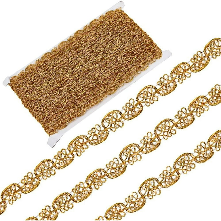 14.8Yds Metallic Braided Lace Ribbon 1/2 Inch Yarn Gold Gimp
