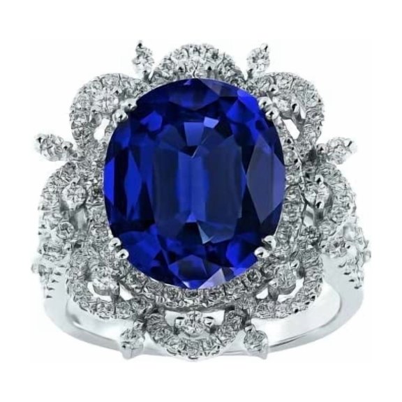 HeartsAndYou 5ct Natural Blue Sapphire Diana Inspired Engagement Ring 14k SOLID White Gold