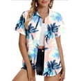 thumbnail image 3 of JTZGDY Women Hawaiian Shirt Soft Cool Summer Hawaii Shirts Floral Tropic Print V Neck Collared Beach Vacation T-Shirt Short Sleeve Button Up Lightweight Cardigan Tops Pink#02 XXXXL, 3 of 7