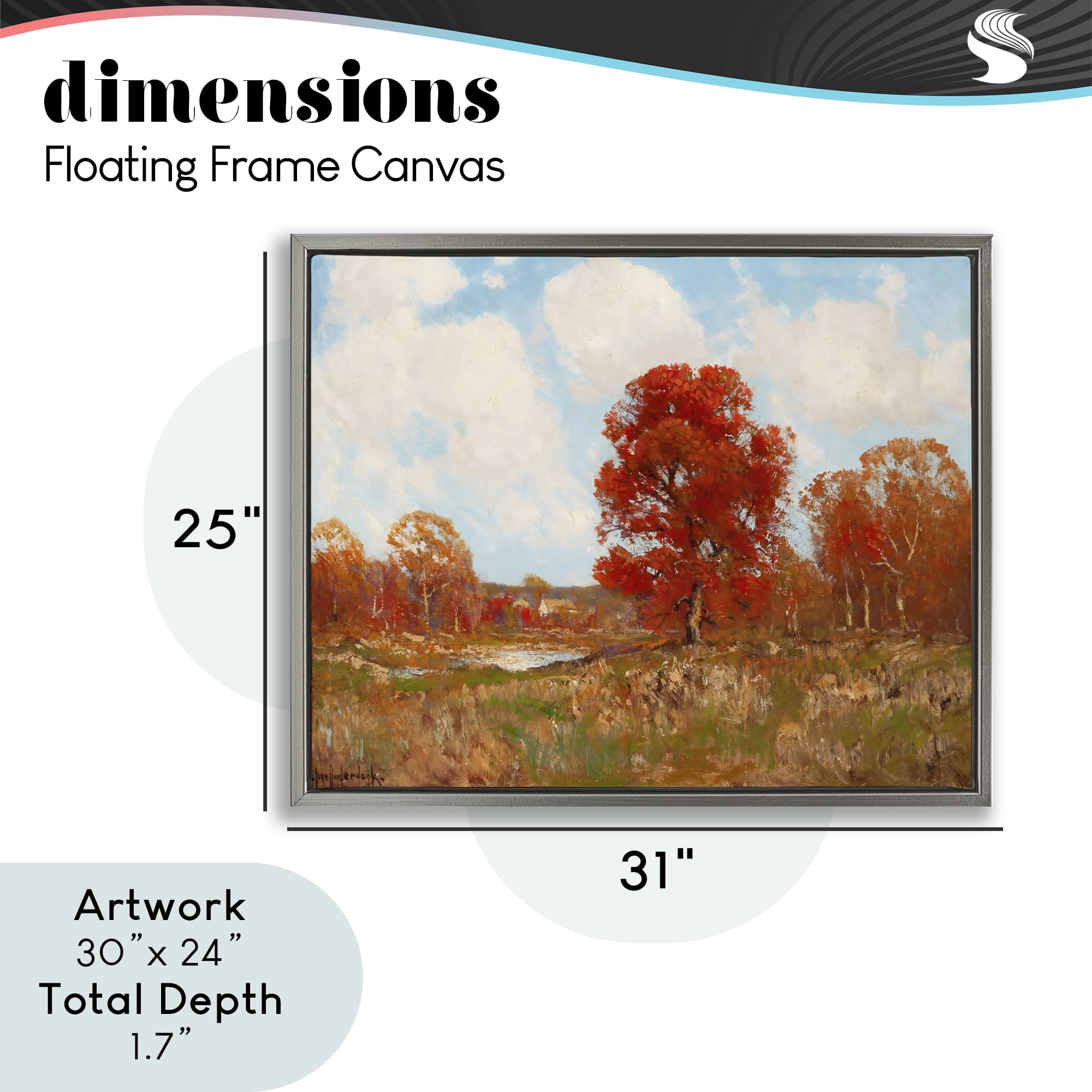 Fall Landscape with Red Foliage Gray Framed Floater Canvas Wall Art, design by Arlington Prints